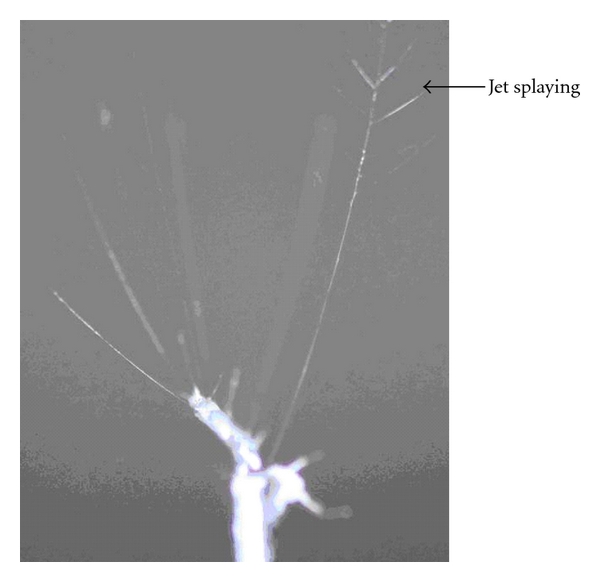 secondary jets splitting off from main electrospinning jet