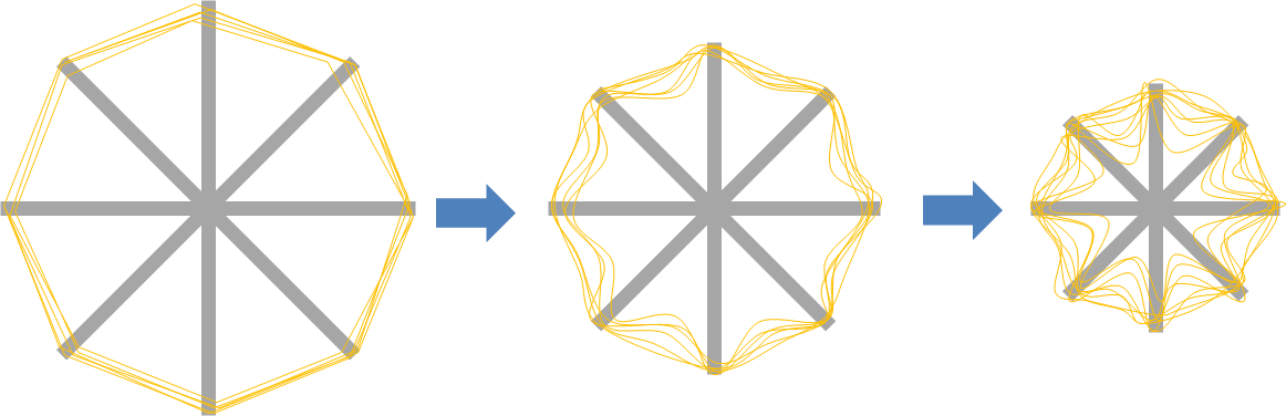 Side view of the parallel struts setup showing the fibers deposited across the gap between the struts